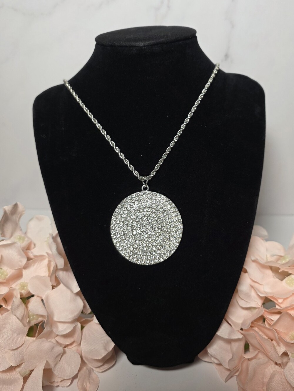 Forever 21 - Silver Crystal Disc Pendant Necklace